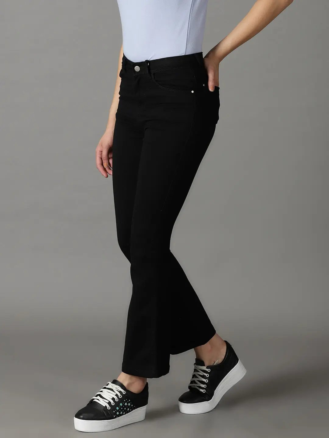 Women's Black Solid Bootcut Denim Jeans