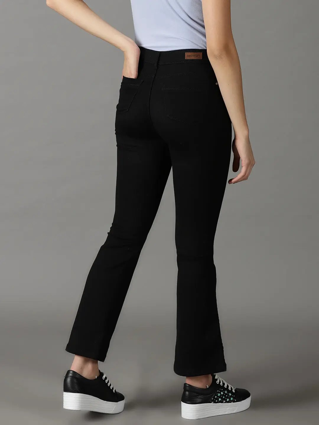 Women's Black Solid Bootcut Denim Jeans