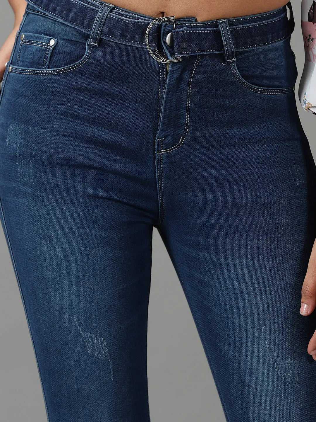 Women's Navy Blue Bootcut High-Rise Light Fade Acid Wash Stretchable Cotton Jeans