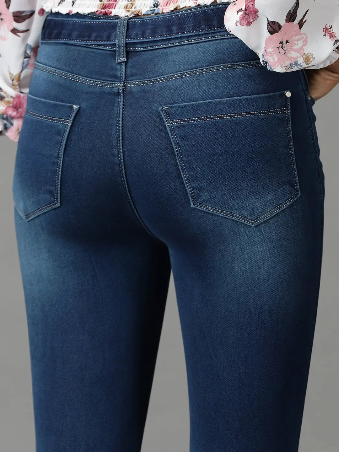Women's Navy Blue Bootcut High-Rise Light Fade Acid Wash Stretchable Cotton Jeans