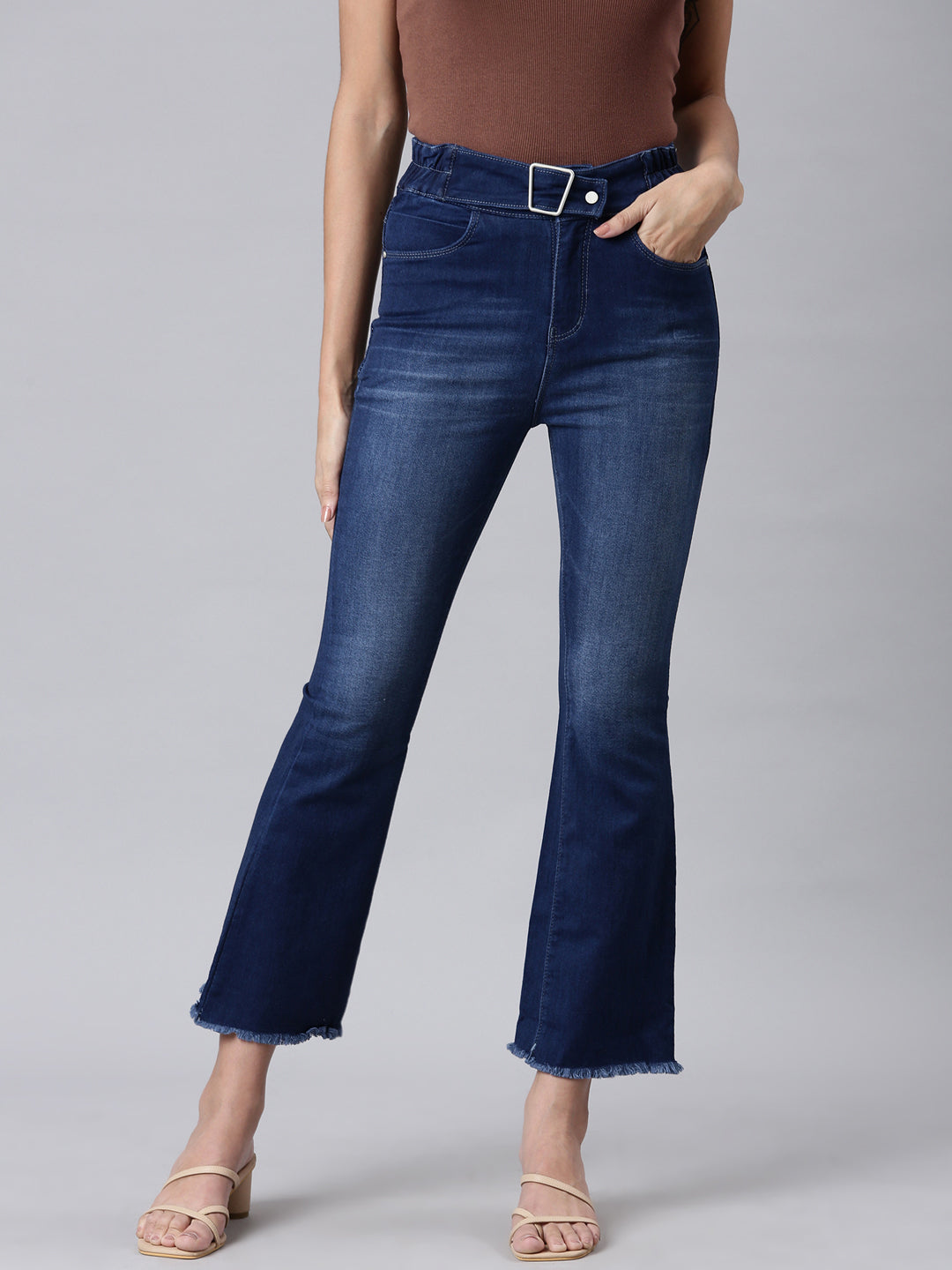 Women Blue Solid Bootcut Denim Jeans