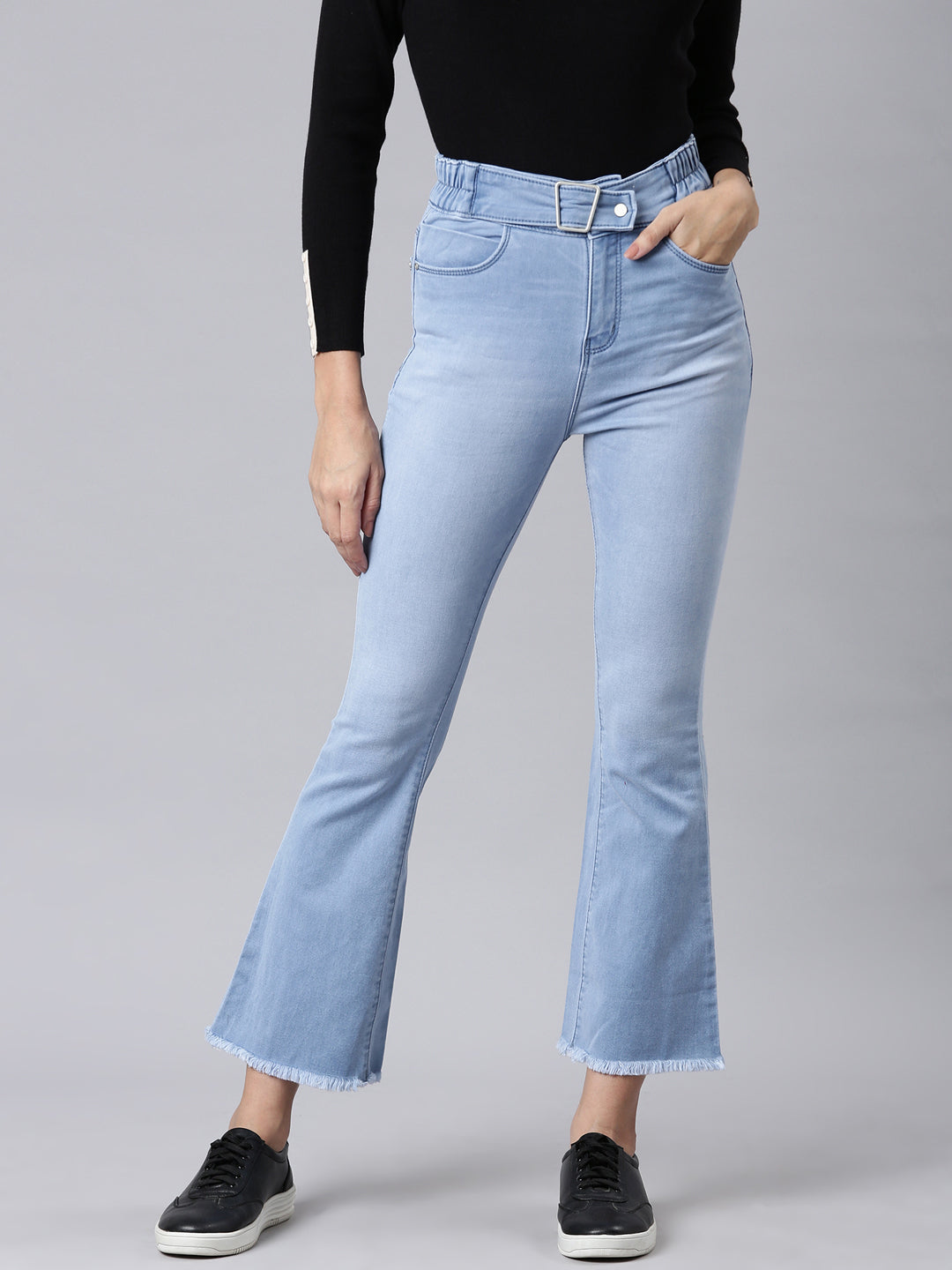 Women Blue Solid Bootcut Denim Jeans