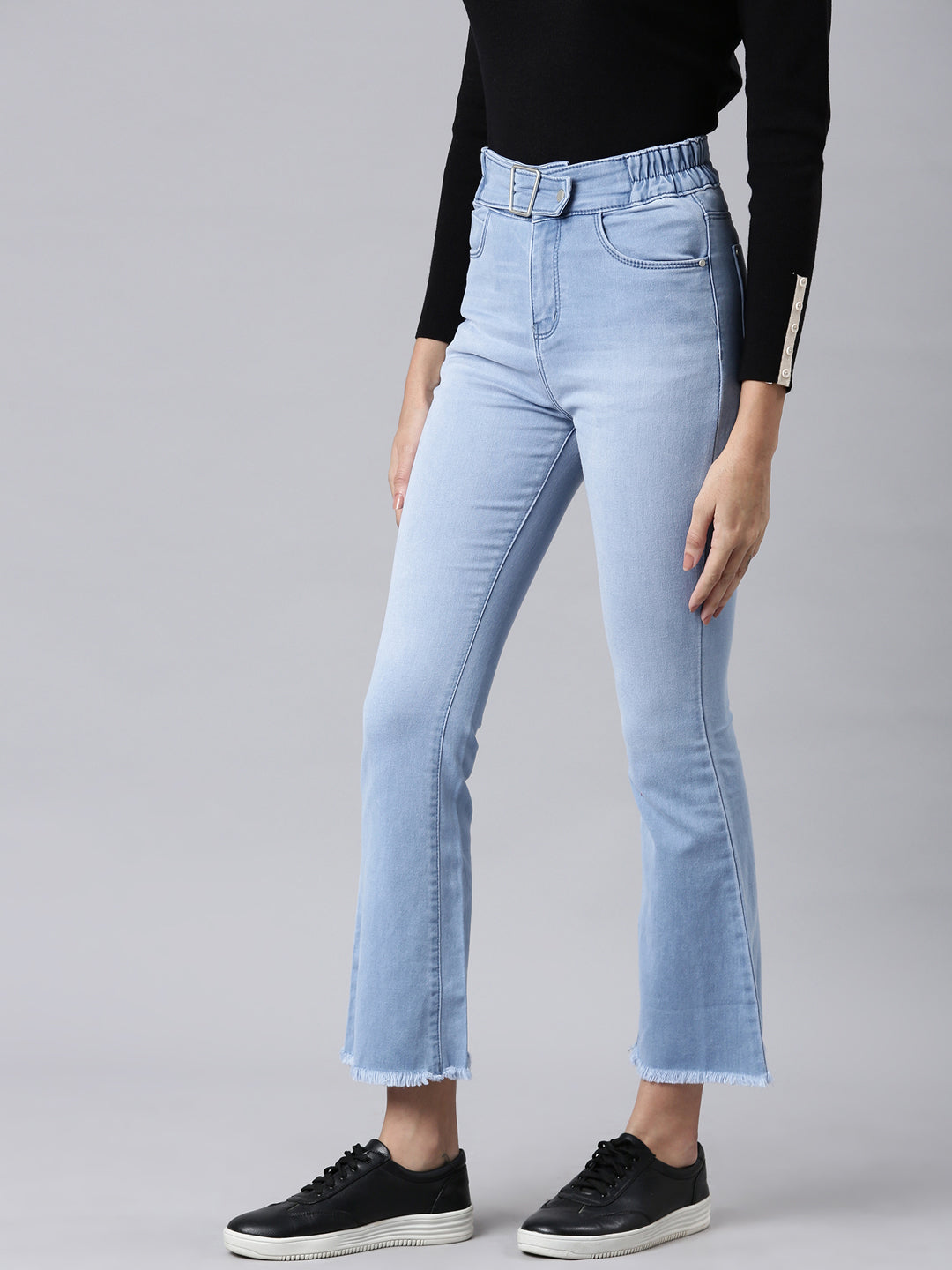 Women Blue Solid Bootcut Denim Jeans