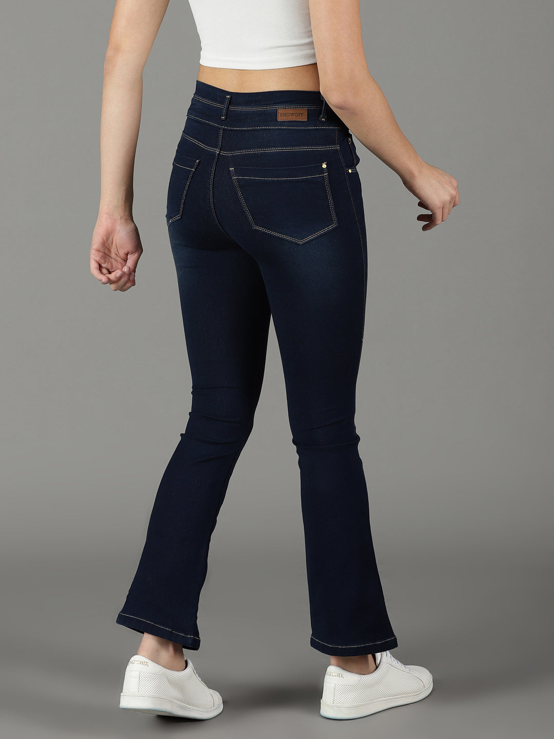 Women's Navy Blue Solid Bootcut Denim Jeans