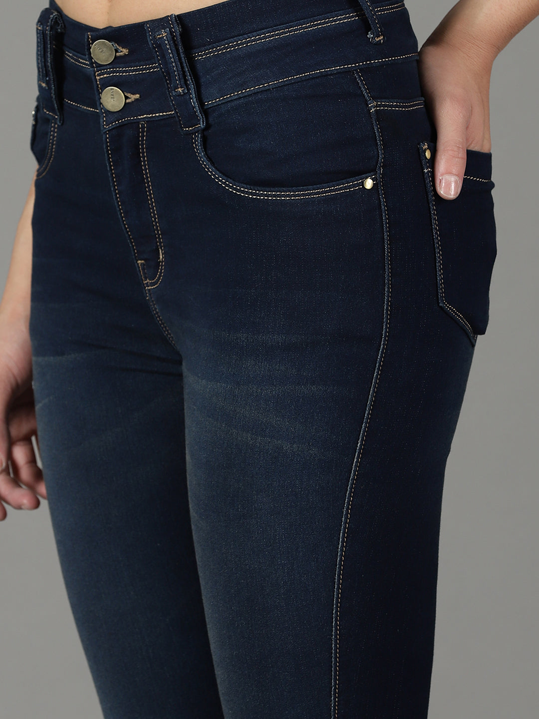 Women's Navy Blue Solid Bootcut Denim Jeans