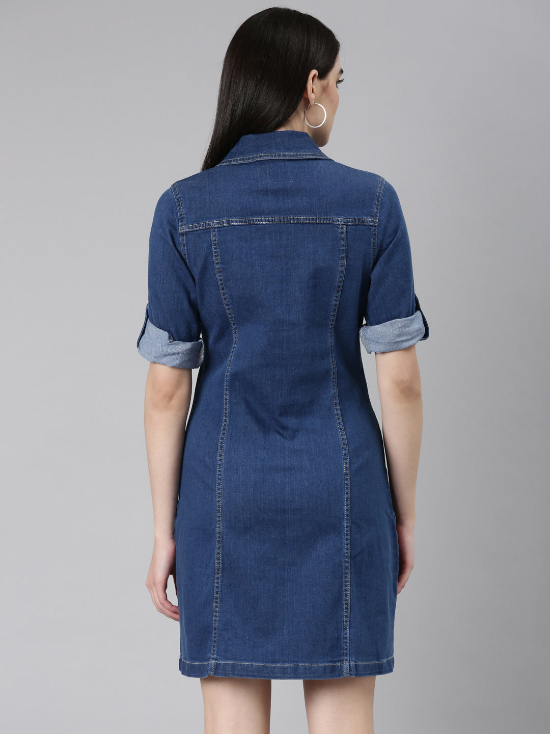 Women's Blue Solid A-Line Dress