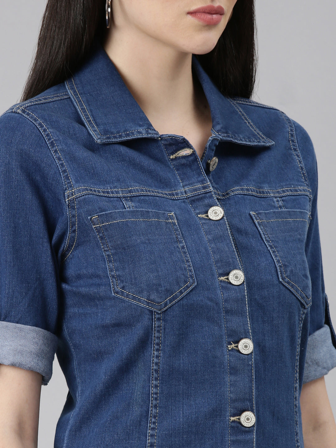 Women's Blue Solid A-Line Dress