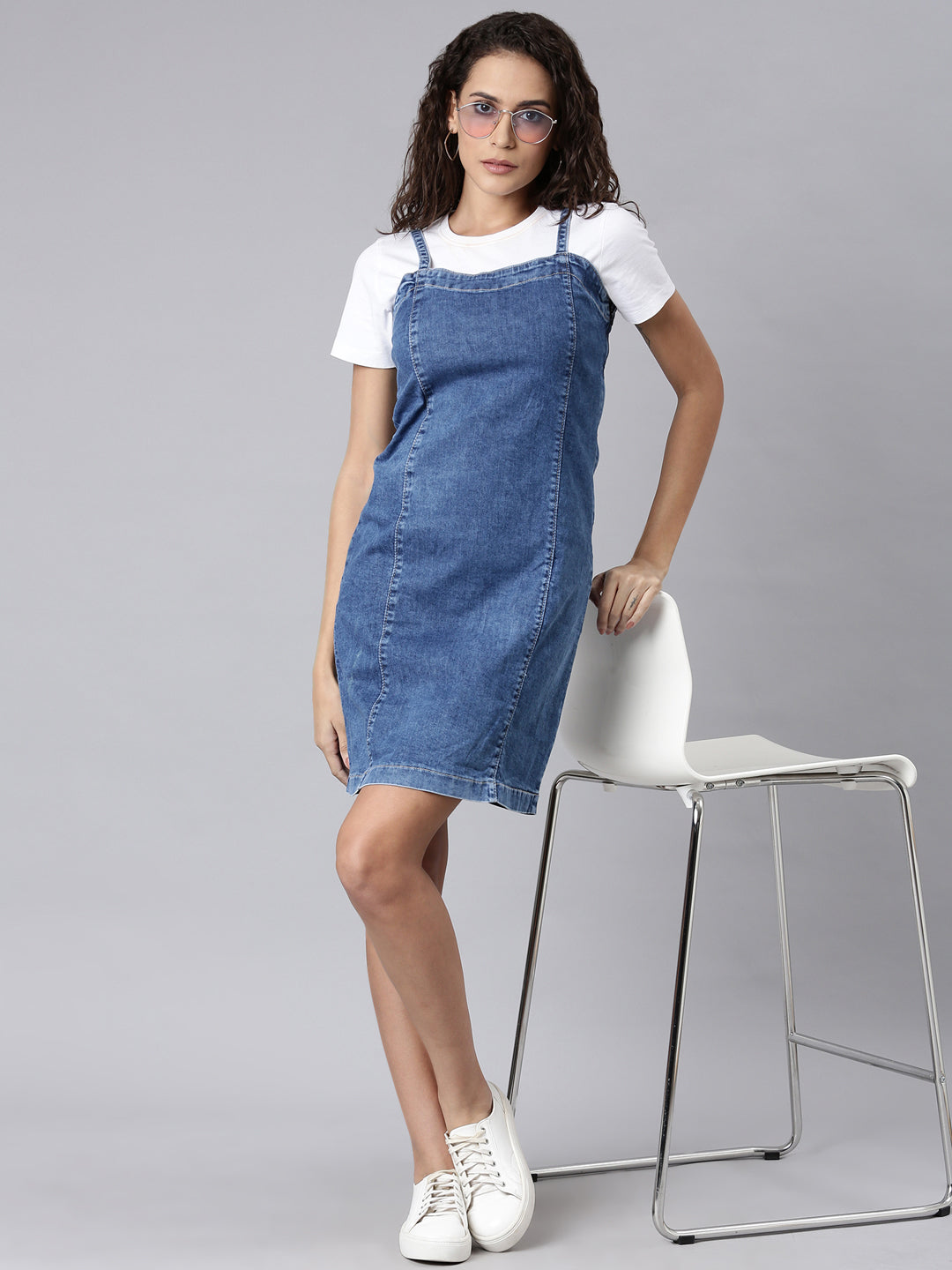 Women's Blue Slim Fit Cotton Denim Dungaree