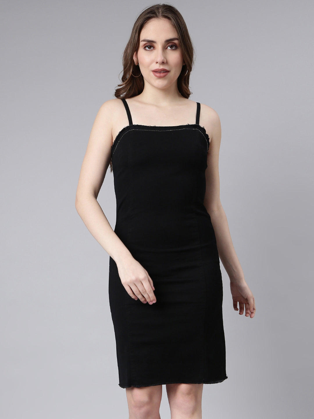 Women Black Solid Pinafore Dress