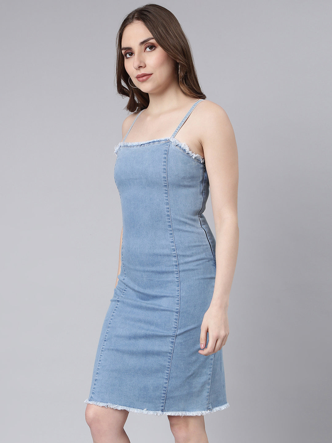 Women Blue Solid Pinafore Dress