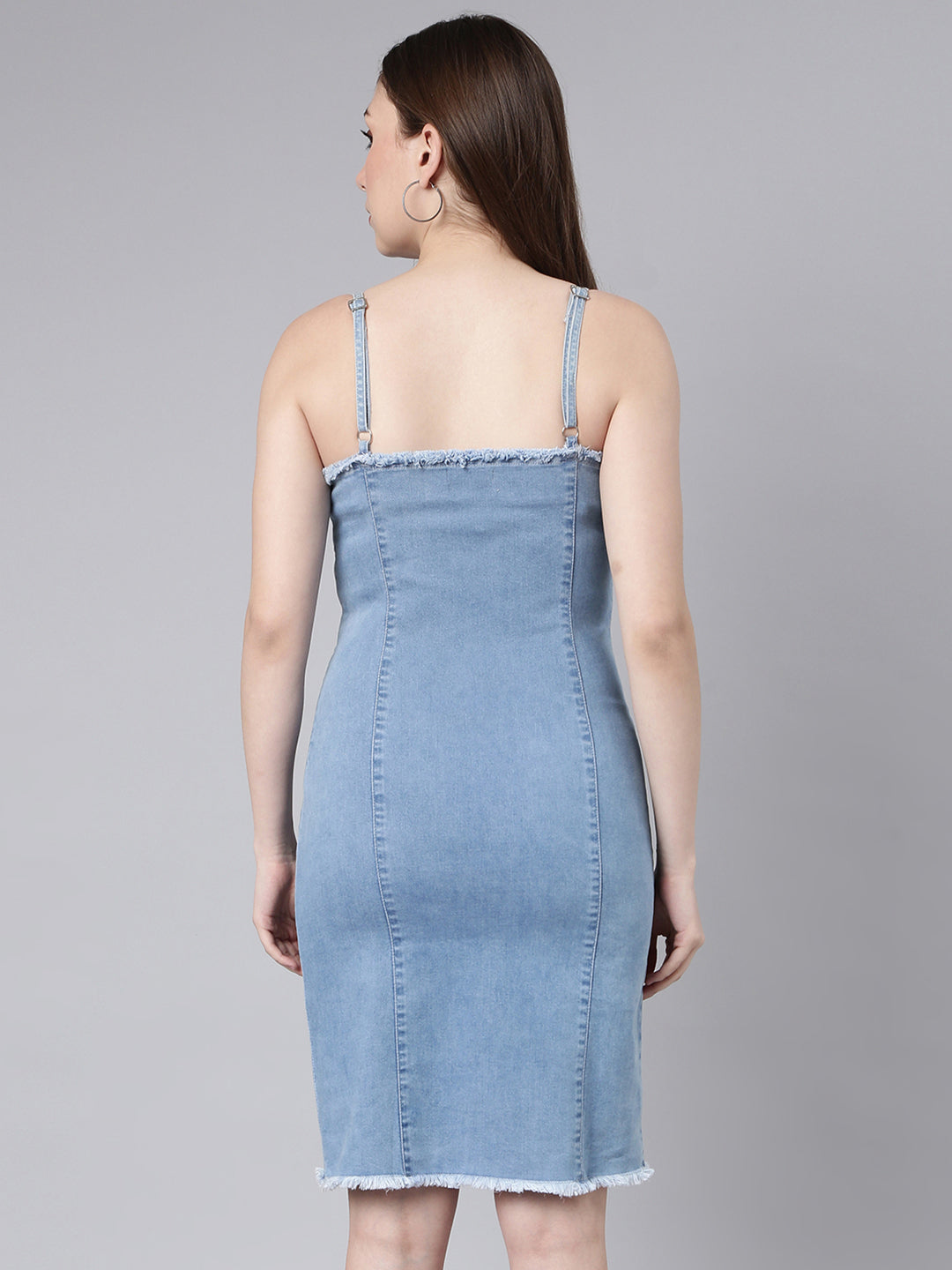 Women Blue Solid Pinafore Dress