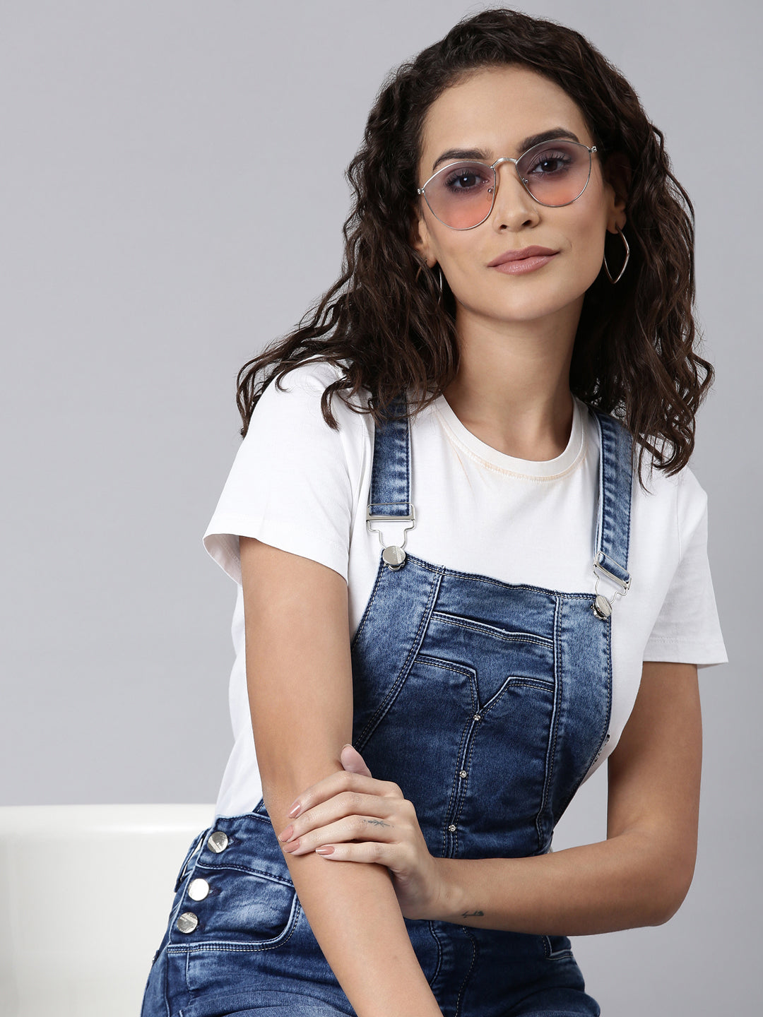 Women Blue Solid Dungaree