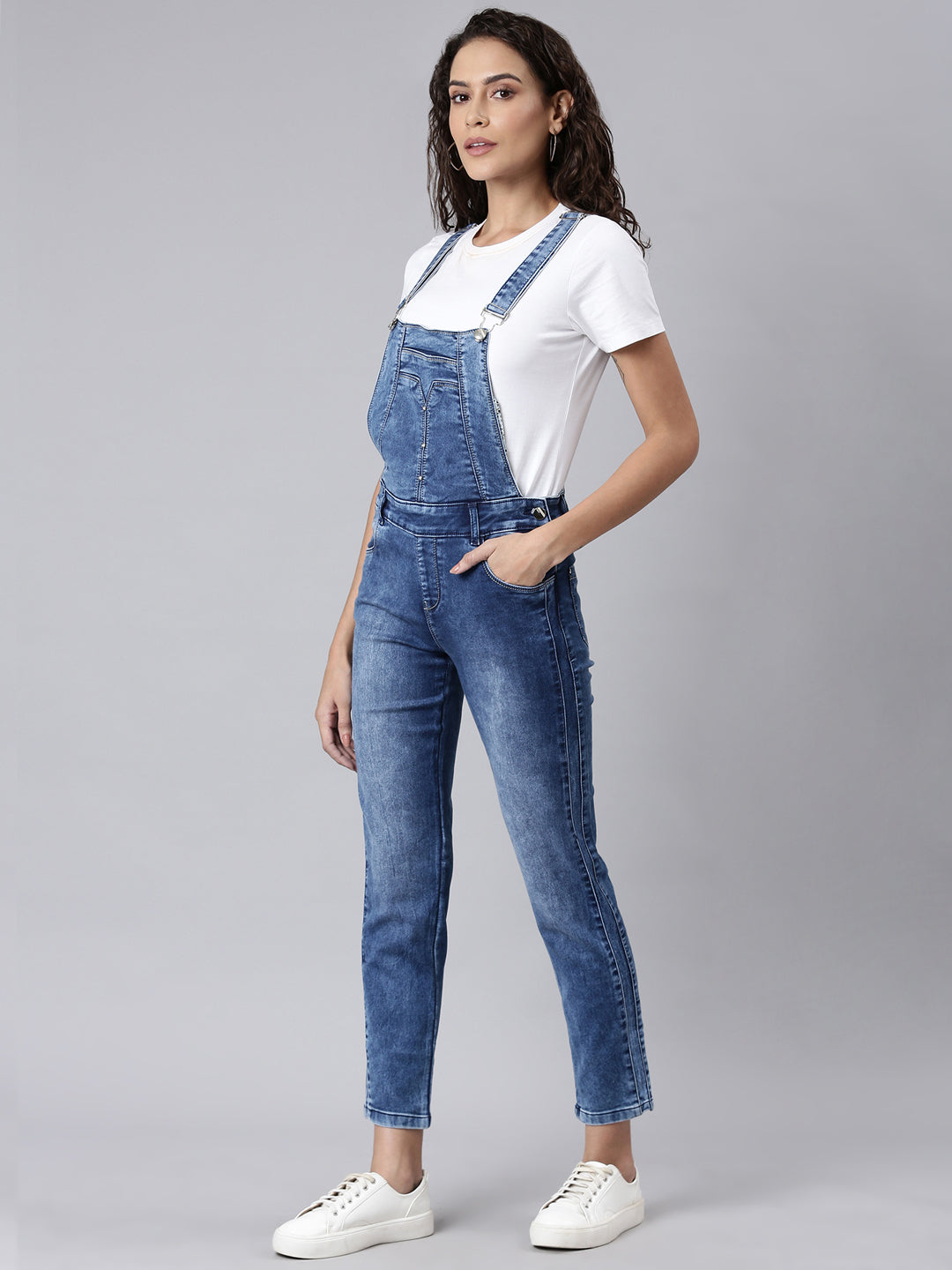 Women Blue Solid Dungaree