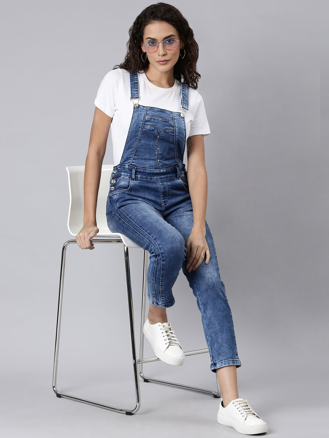 Women Blue Solid Dungaree