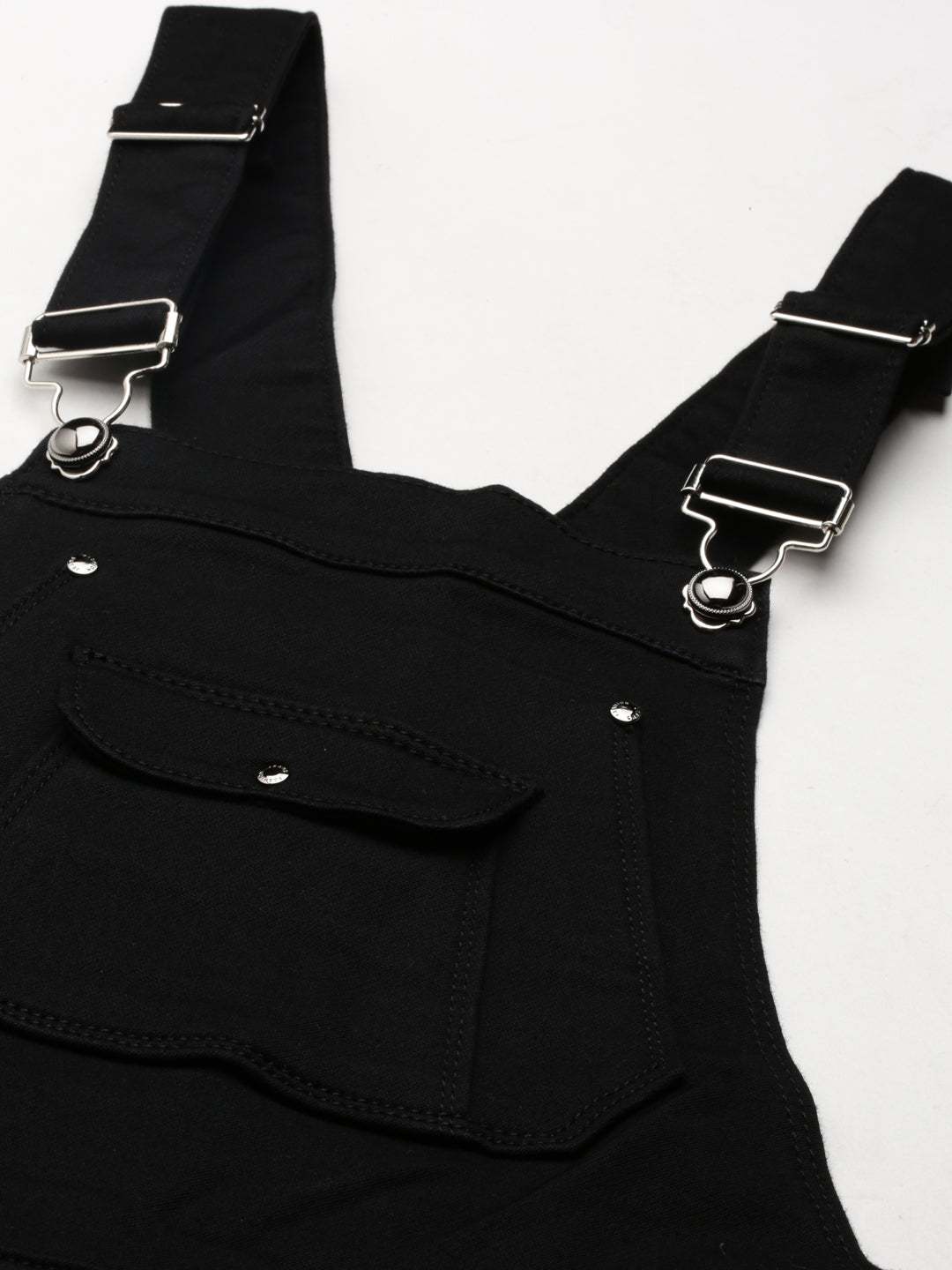 Women's Black Solid Dungaree