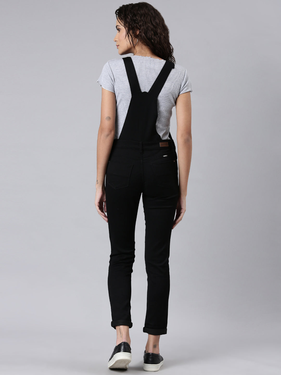 Women's Black Solid Dungaree