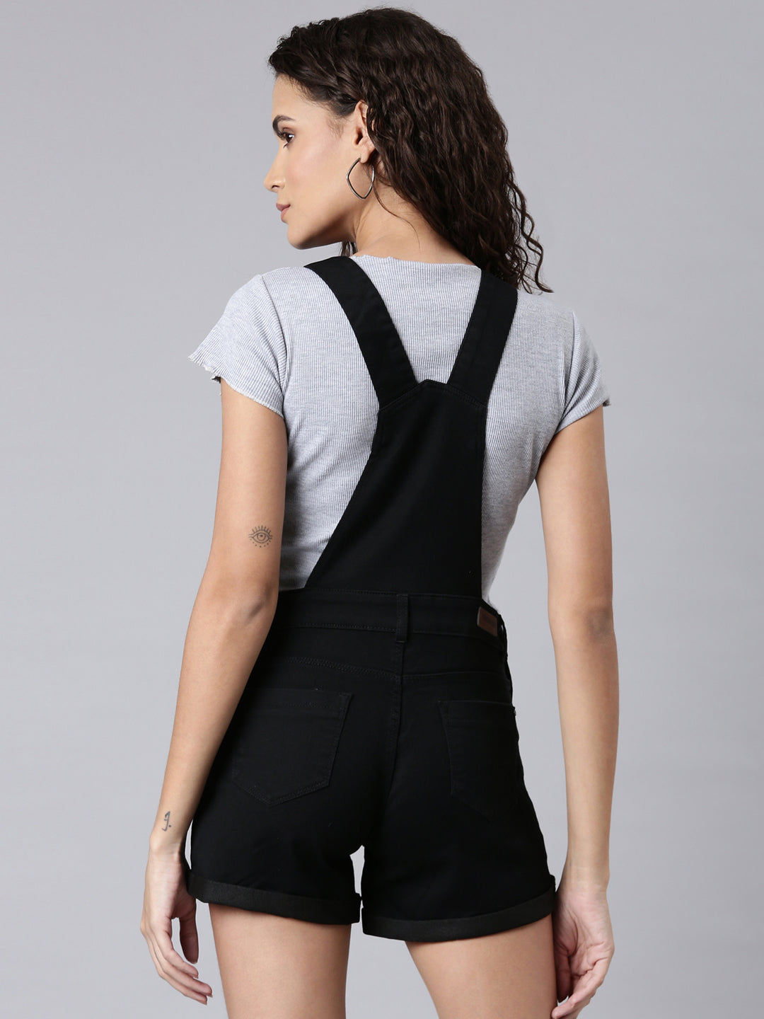 Women Black Solid Dungaree