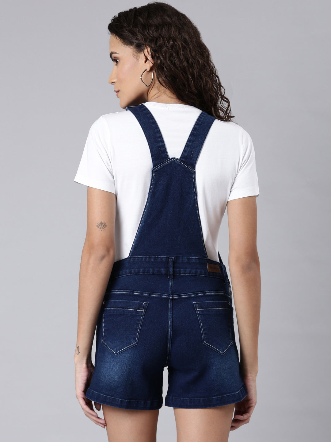 Women Navy Blue Solid Dungaree