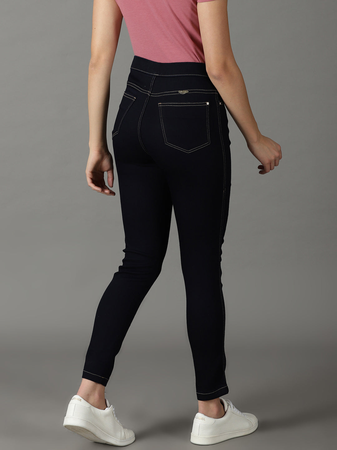 Women's Navy Blue Solid Fit Denim Jeans