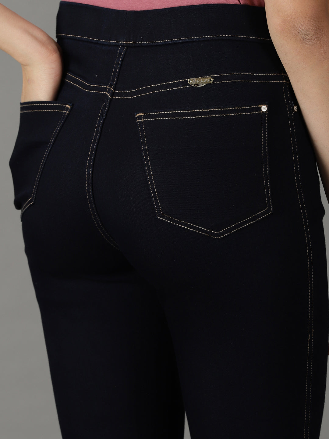 Women's Navy Blue Solid Fit Denim Jeans