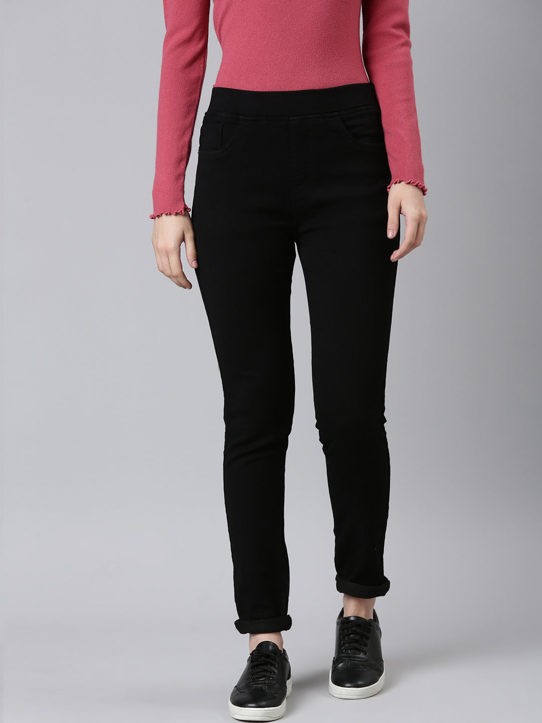 Women Black Solid Skinny Fit Denim Jeans