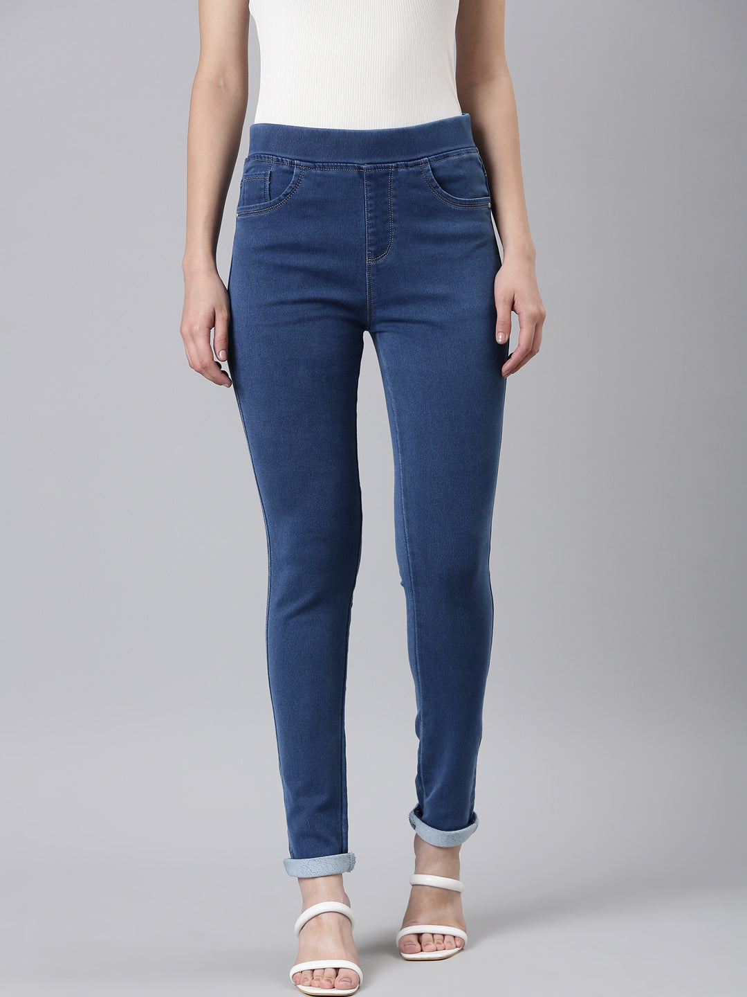 Women Blue Solid Skinny Fit Denim Jeans