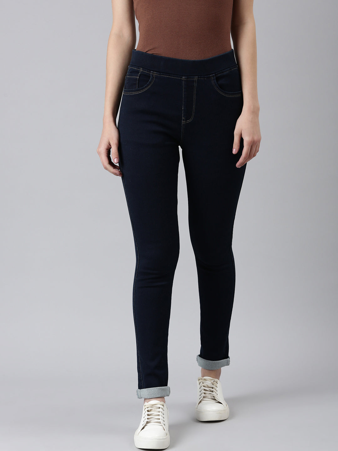 Women Navy Blue Solid Skinny Fit Denim Jeans