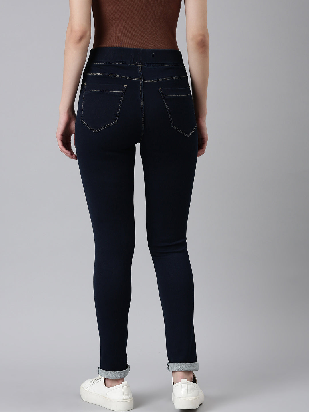 Women Navy Blue Solid Skinny Fit Denim Jeans