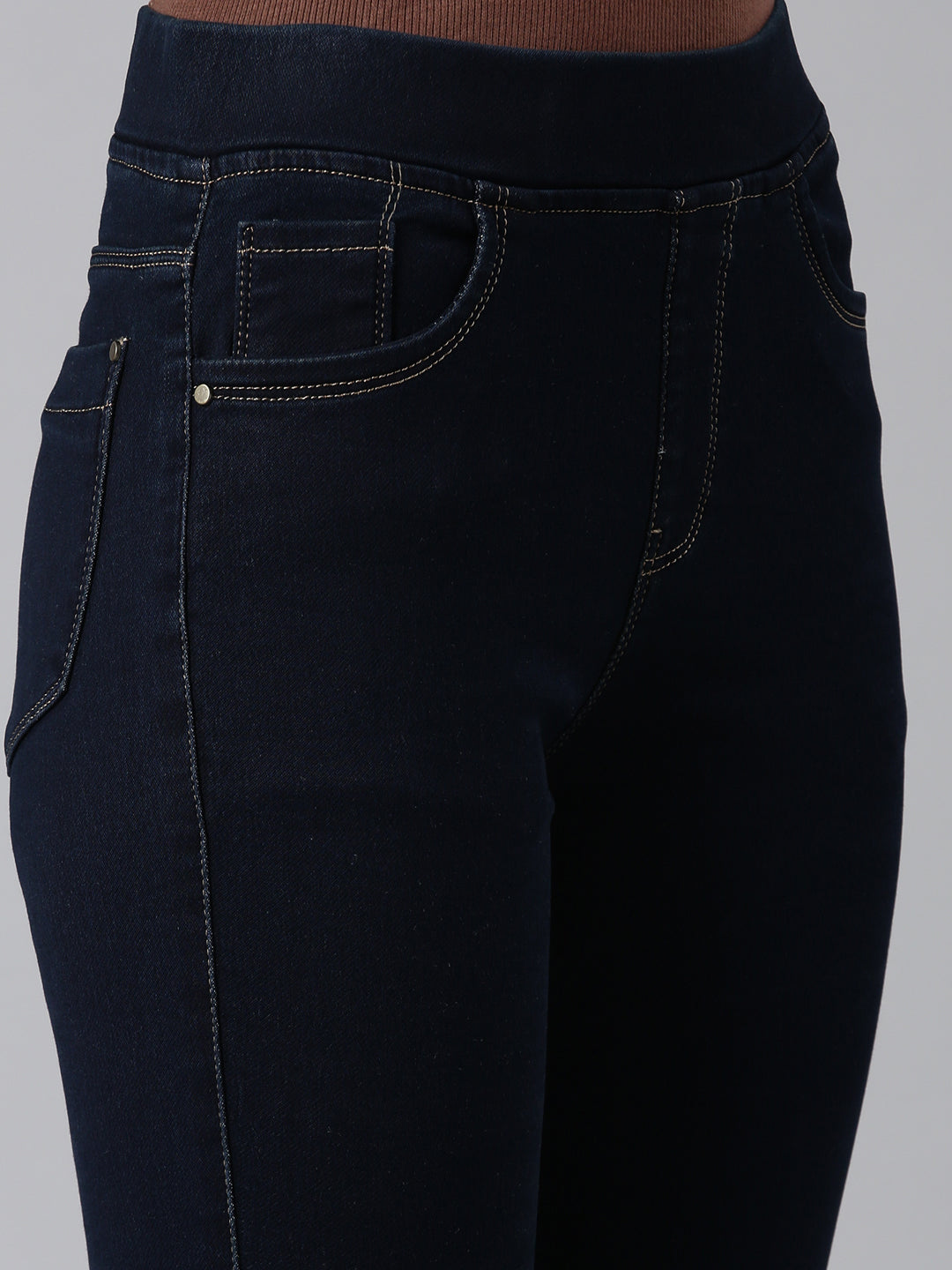 Women Navy Blue Solid Skinny Fit Denim Jeans