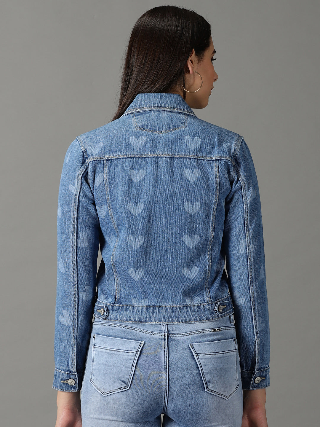 Women's Blue Printed Denim Jacket