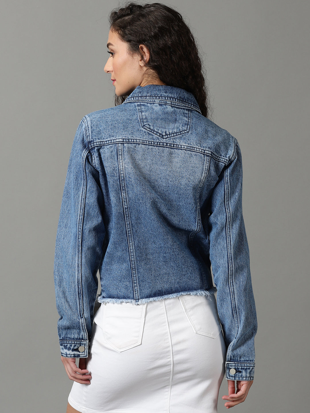 Women's Blue Solid Denim Jacket