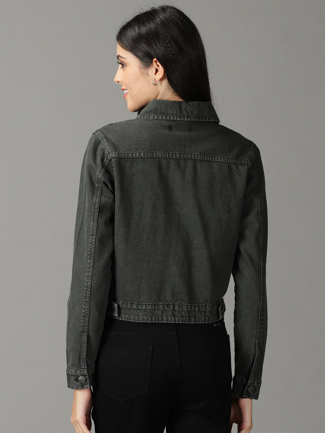 Women's Grey Solid Open Front Jacket
