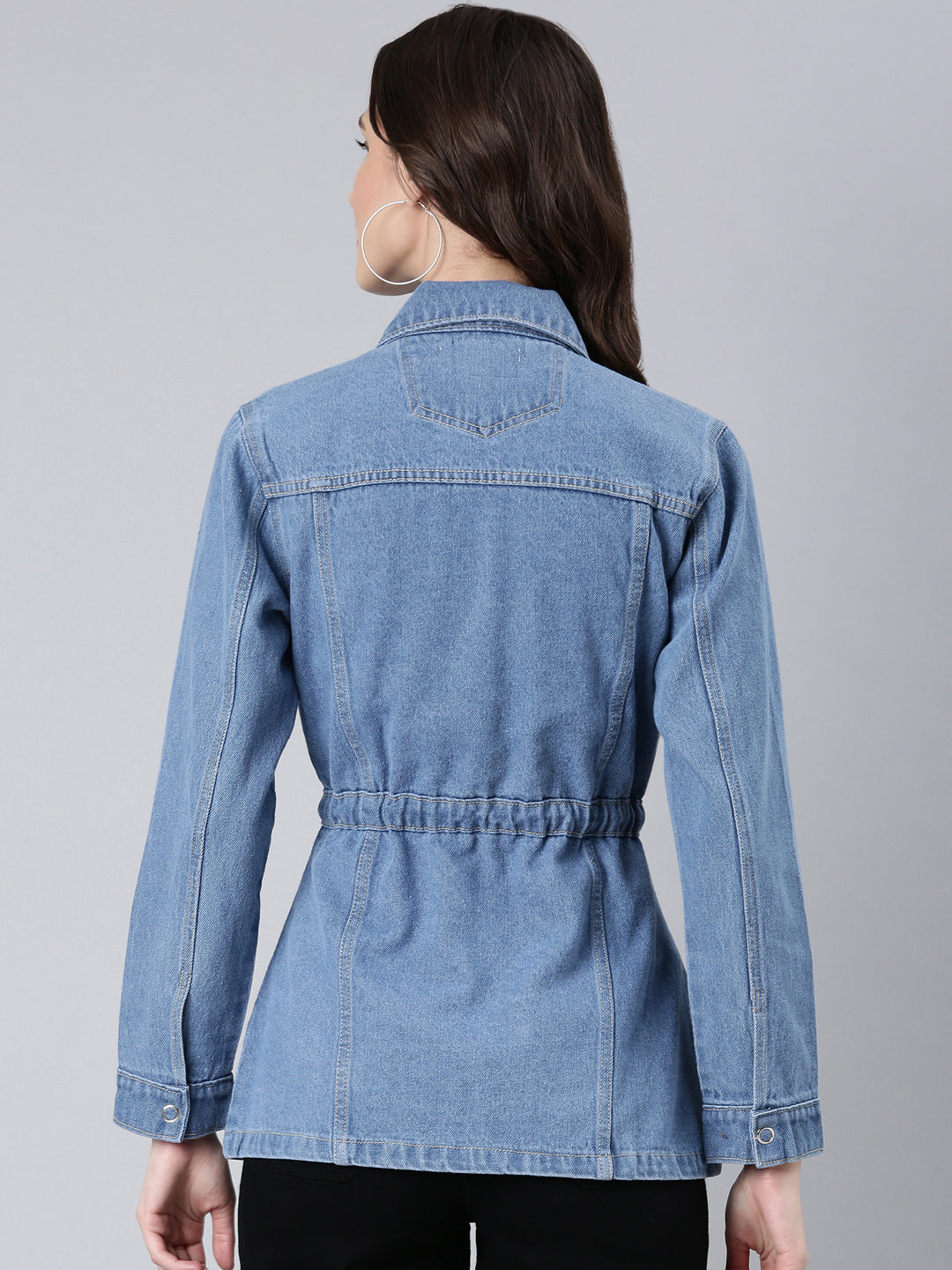 Women Blue Solid Denim Jacket