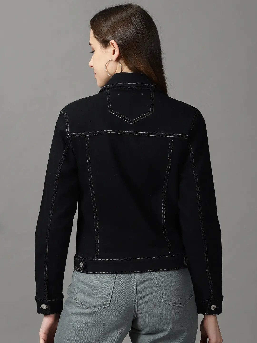 Women's Black Solid Denim Jacket