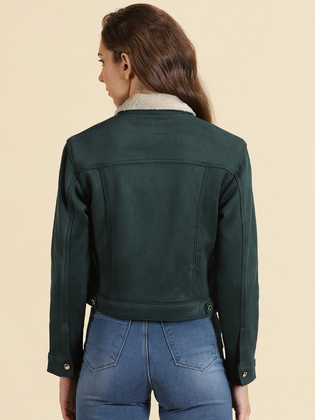 Women's Green Solid Open Front Jacket