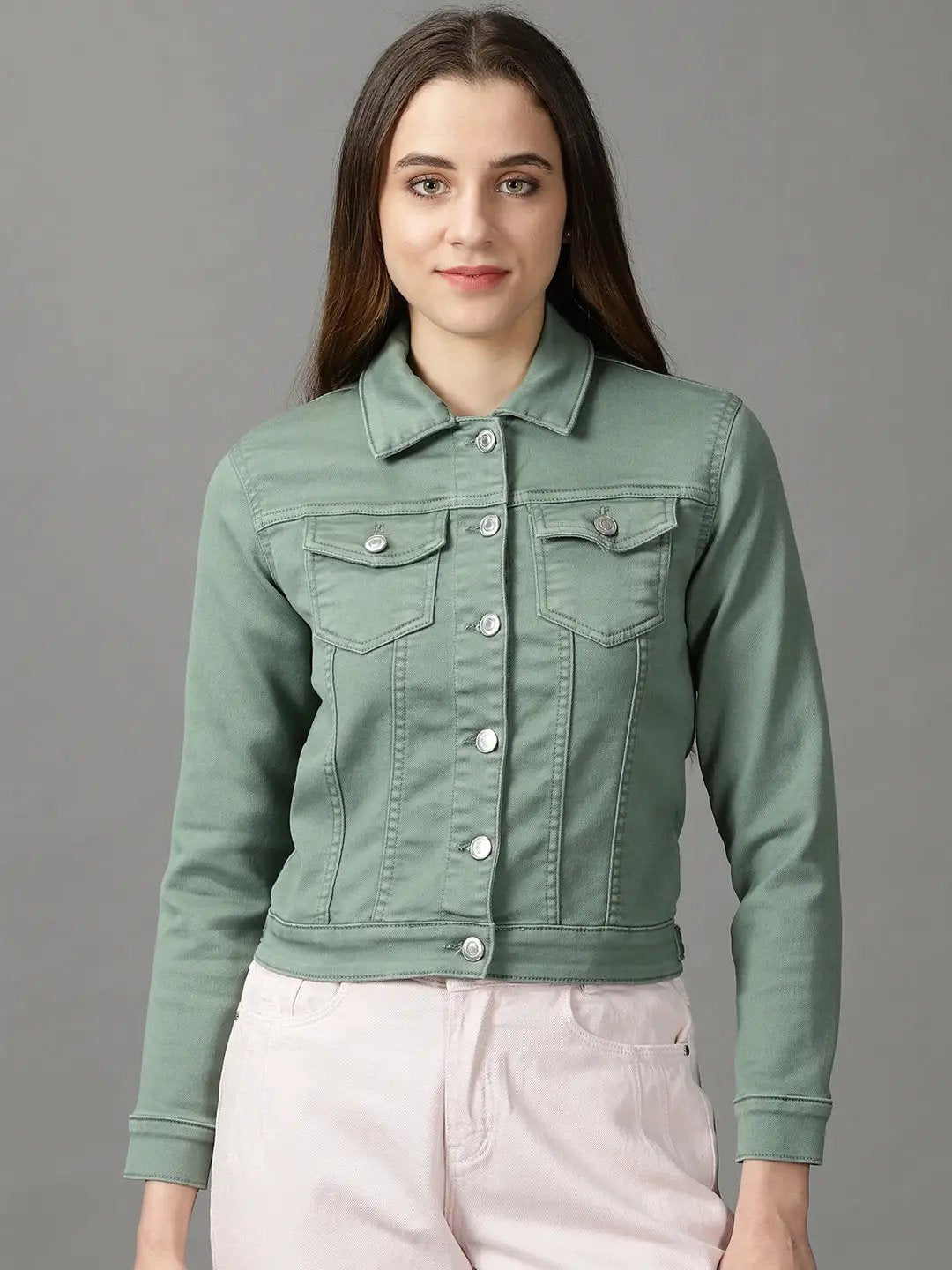 Women's Sea Green Solid Open Front Jacket