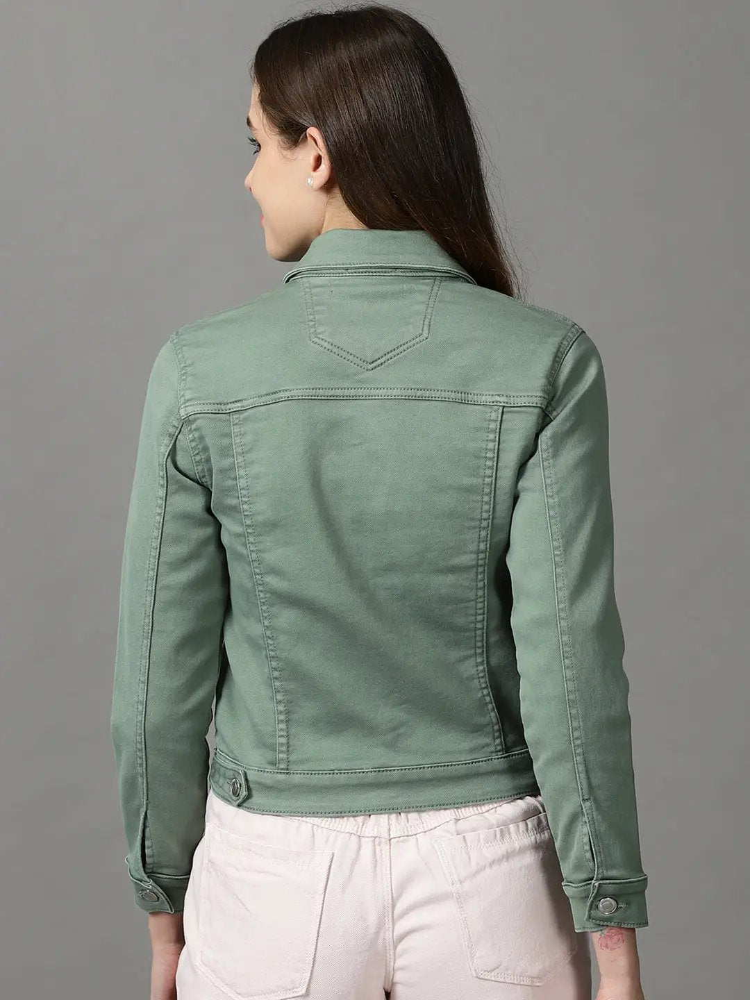 Women's Sea Green Solid Open Front Jacket