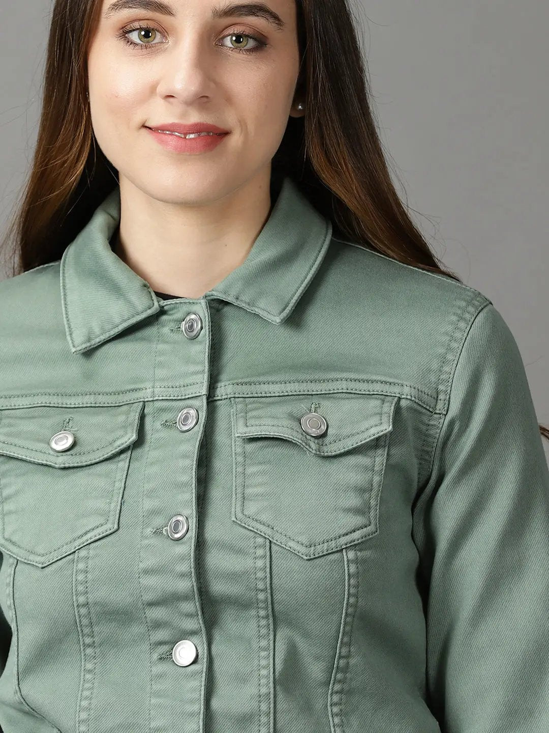 Women's Sea Green Solid Open Front Jacket