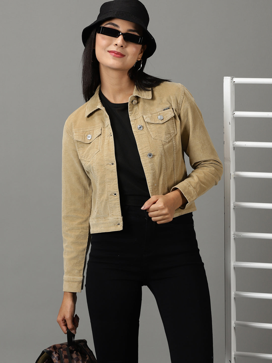 Women's Khaki Solid Open Front Jacket