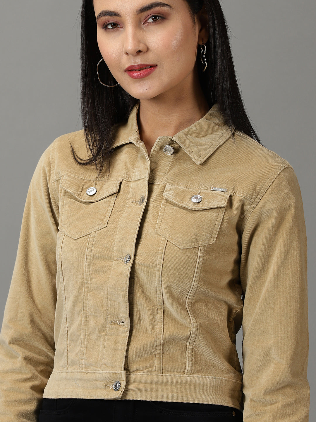 Women's Khaki Solid Open Front Jacket