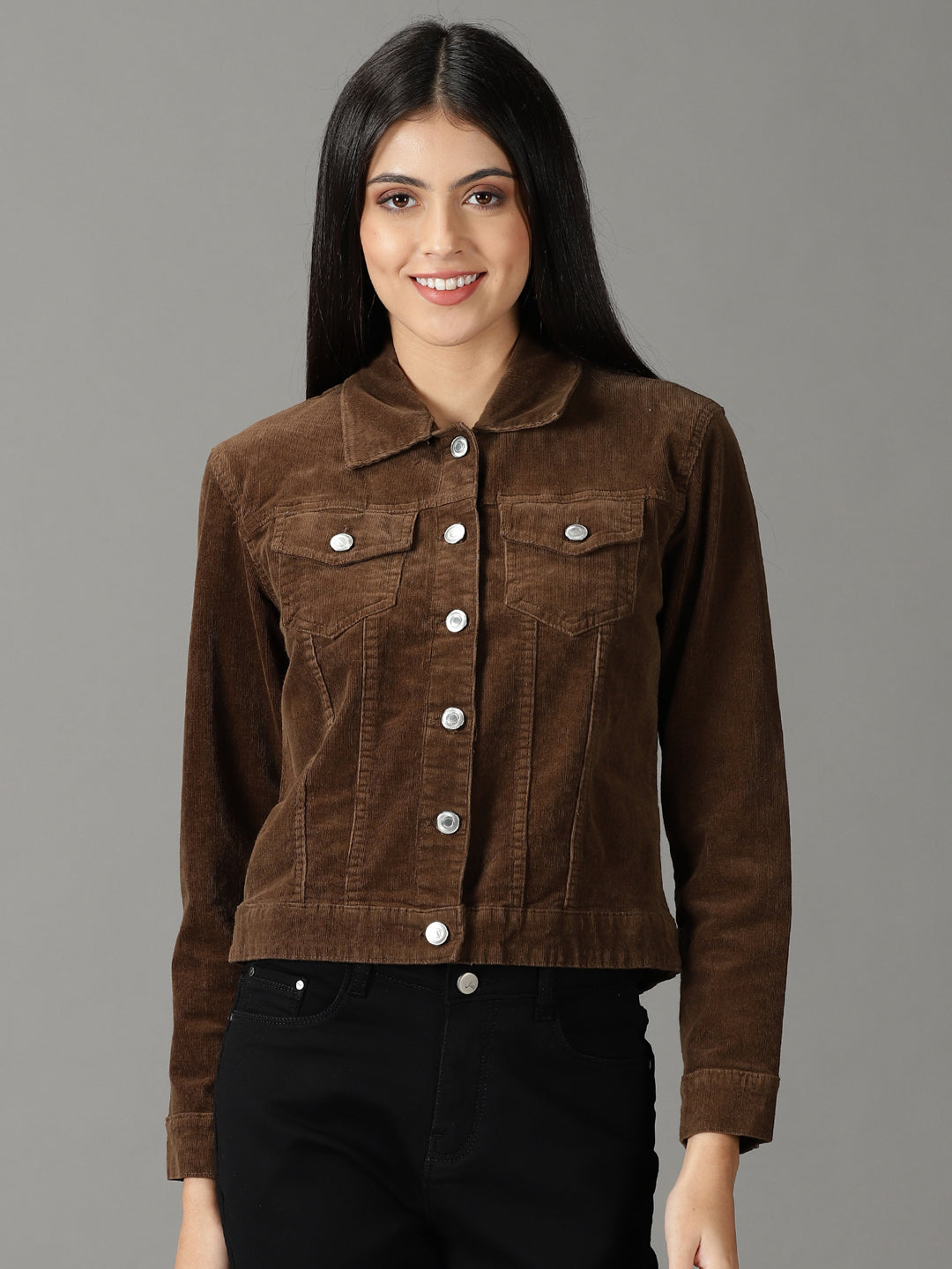 Women's Coffee Brown Solid Open Front Jacket