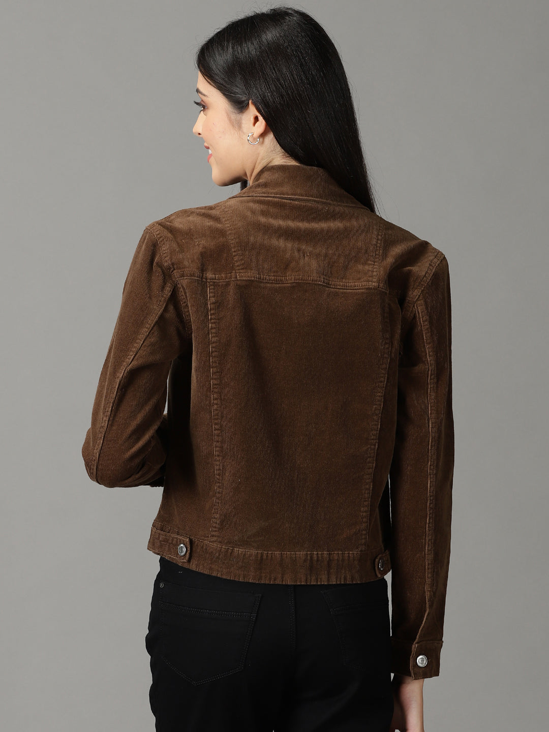 Women's Coffee Brown Solid Open Front Jacket