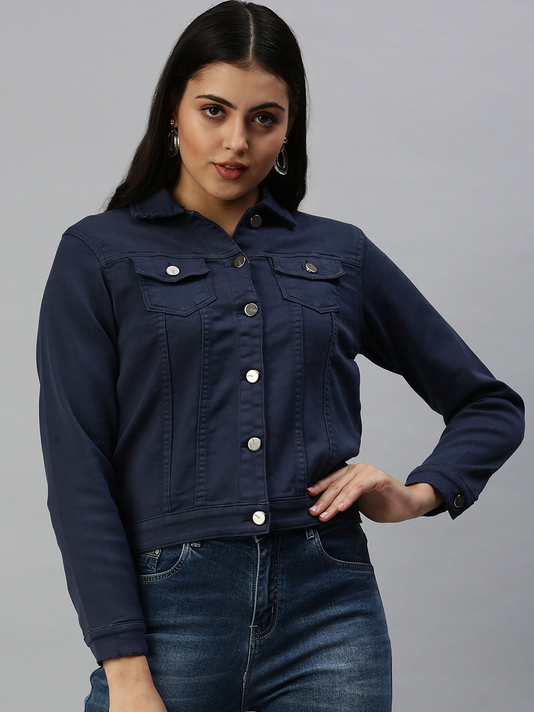 Women's Navy Blue Washed Denim Jacket