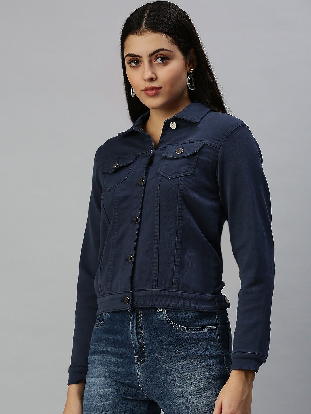 Women's Navy Blue Washed Denim Jacket