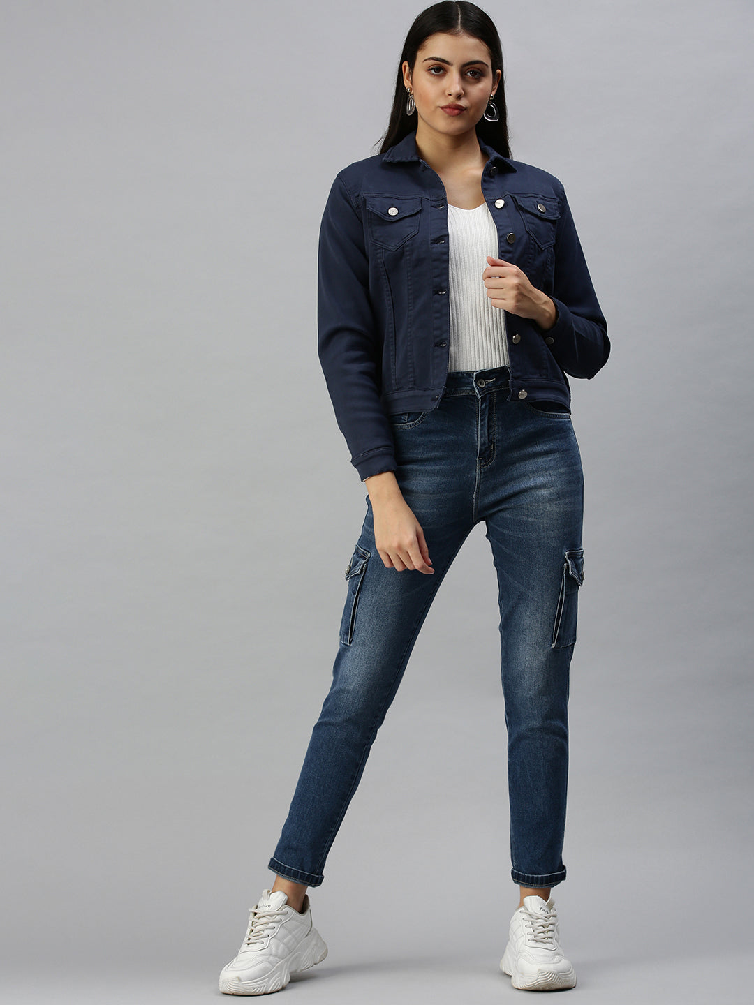 Women's Navy Blue Washed Denim Jacket