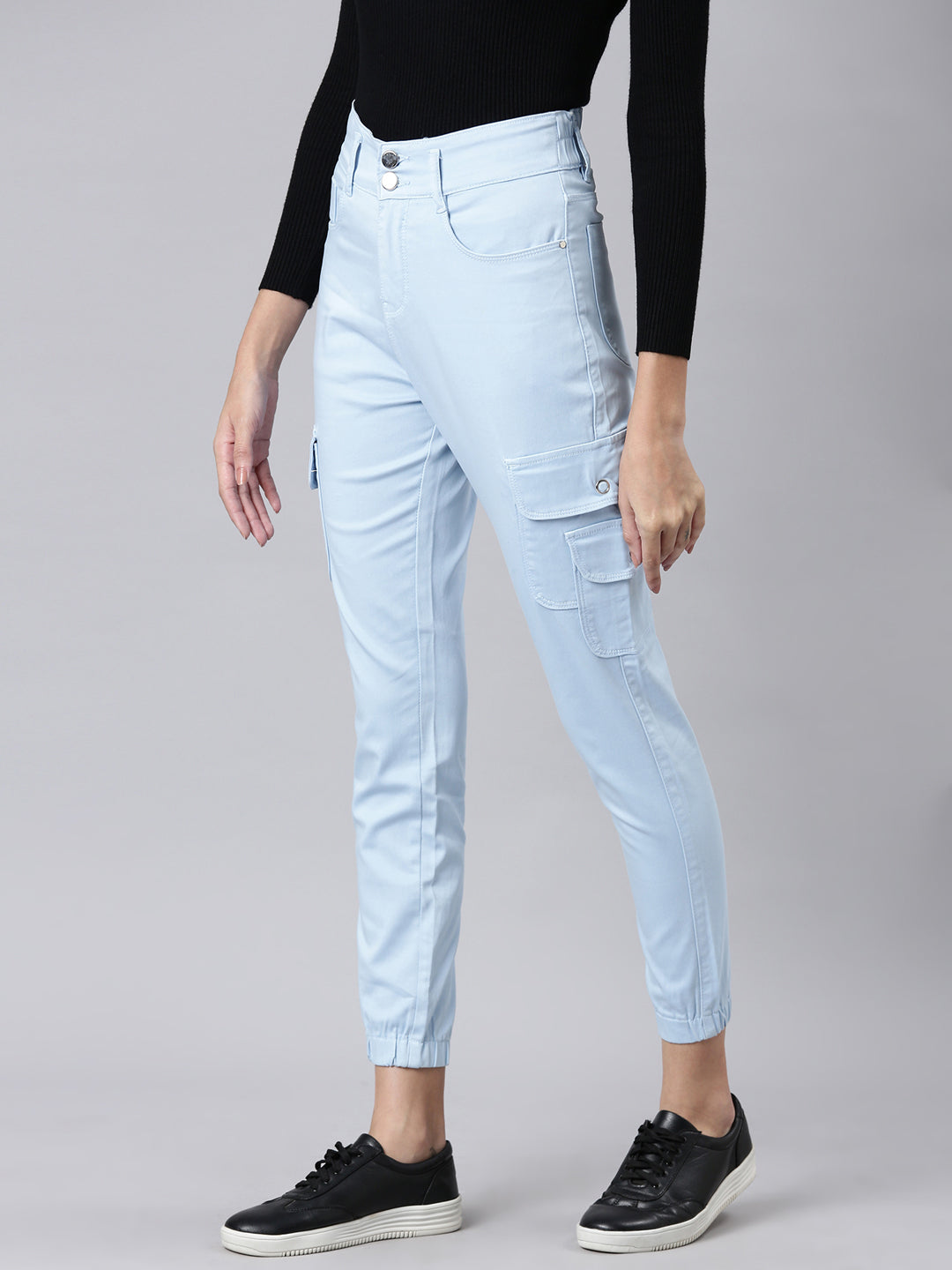 Women Blue Solid Jogger Denim Jeans