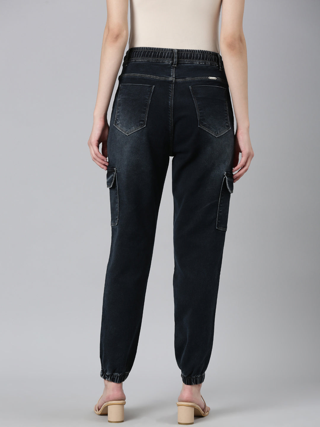 Women Navy Blue Solid Jogger Denim Jeans