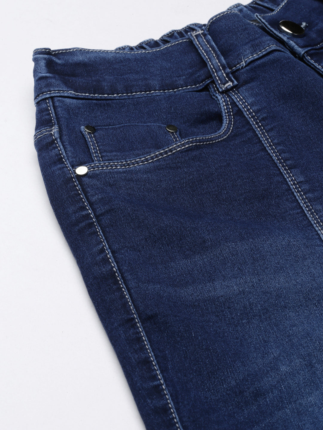 Women's Navy Blue Solid Jogger Denim Jeans