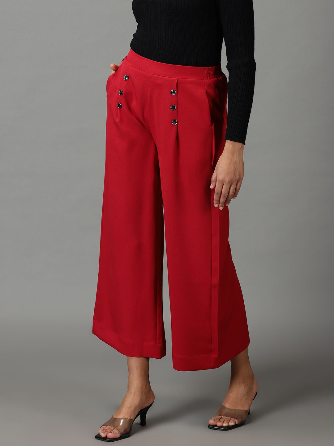 Women's Maroon Solid Parallel Trouser