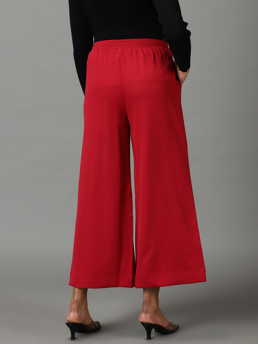 Women's Maroon Solid Parallel Trouser